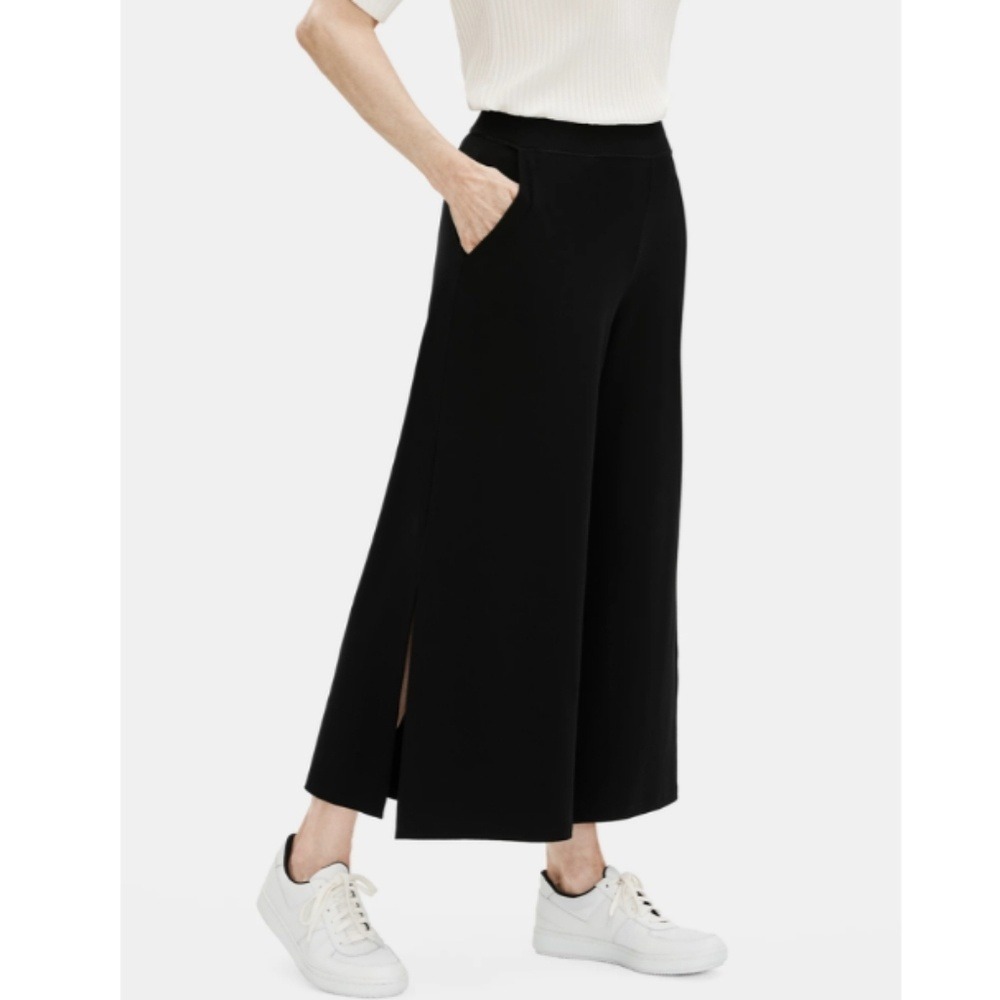 Eileen Fisher Jersey Wide Leg Split Hem Culotte Pant Sz L Travel Relaxed Flowy